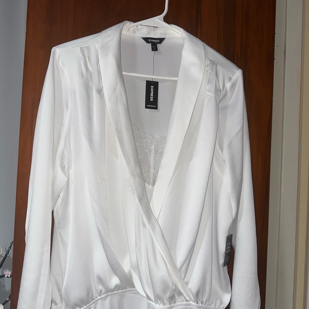 Express Ivory Satin Wrap Top